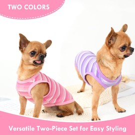 2- Pieces Dog Clothes for Small Dogs Girl Cute Pink Striped Puppy Shirt Pet Tank Top Outfit for Female Dogs, Chihuahua, Yorkie, Toy Poodle and Cats, Small,Pink Purple