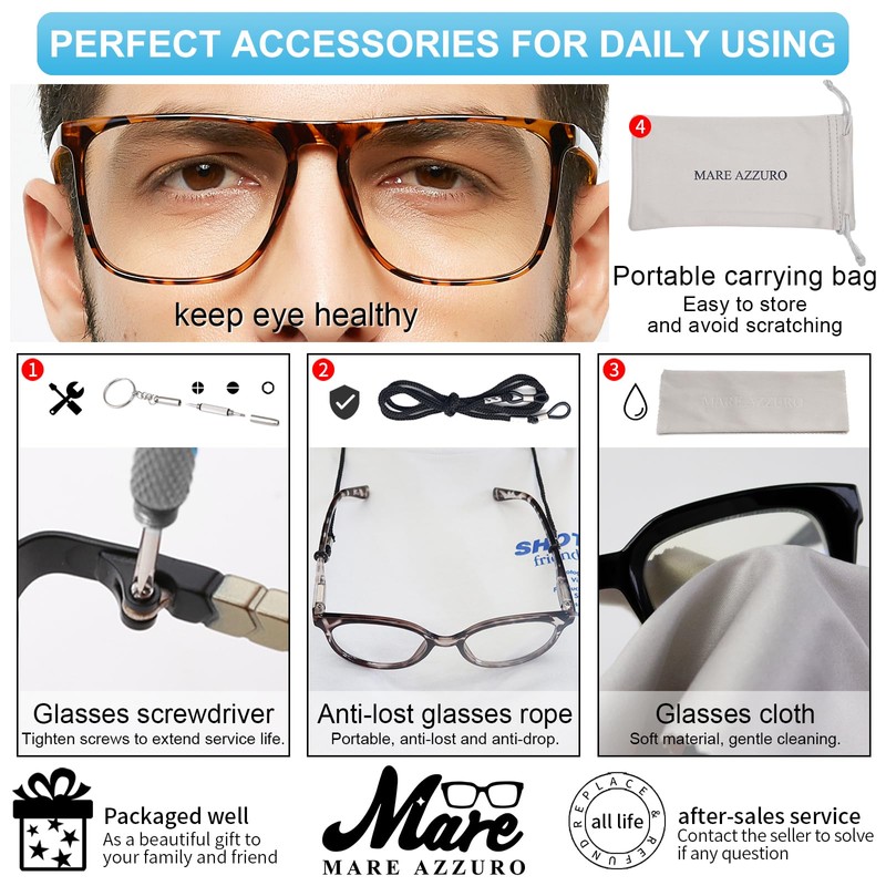 MARE AZZURO Large Blue Light Blocking Reading Glasses Men Computer