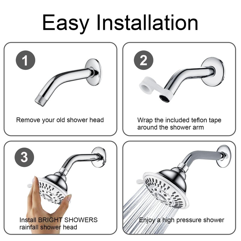 BRIGHT SHOWERS High Pressure 9-Function Rain Shower Head, Luxury Bathroom