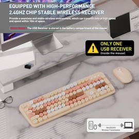 Ubxxziy Wireless Keyboard and Mouse Combo with Switch Button- 2.4GHz Cordless Typewriter Keyboard | Auto-Sleep | USB Receiver for Windows PC/Laptop - Milk Tea Colorful