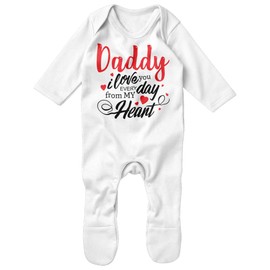 Purple Print House Daddy I Love You Romper Suit - Cute Valentines Day Present Gift Idea Baby - Dad Sleepsuit Romper Baby Grow Top Outfit, Baby, 0-3 Months, White