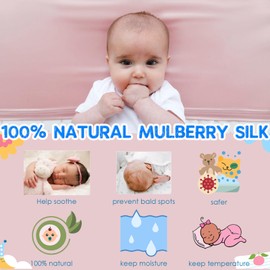 PROMEED 2 Pack 100% Mulberry Silk Crib Sheet for Baby Hair, 23 Momme Silk Bassinet Slip for Baby Bald Spots, Soft and Safe Silk Cot Sleeve for Everyday Use (Pink)