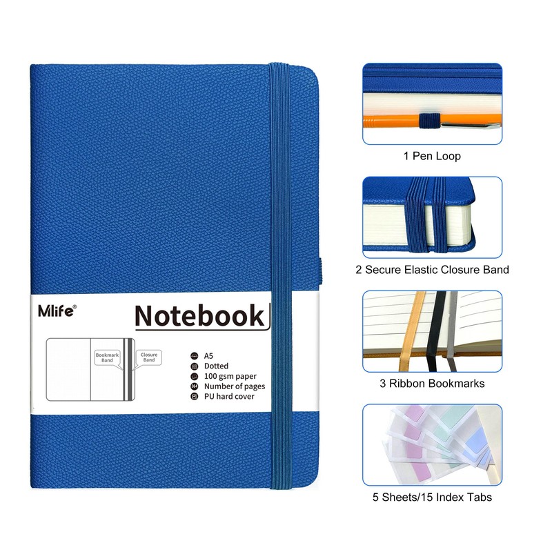 Mlife A5 Dotted Notebook,360 Pages Thickened Journal Notebooks,Premium 100g/M² Ink
