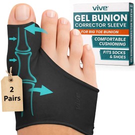 VIVEsole Gel Bunion Corrector Sleeve for Women & Men - Big Toe Separator Cushion - Fix Bunions No Surgery, All Day Relief in Shoes - Injured Foot Correction Orthopedic Protector Pad (Black, Large)