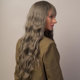 Brown wig, Long Curly Wig with Bangs for Women Only, Ash - brown Hair, Suitable for Cosplay, Dramas, Stage Plays and Parties, 31 Inches