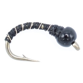 The Fly Fishing Place Black Zebra Midge - Black Bead Head - 1 Dozen - Size 14 - Tailwater and Lake Fly Fishing Flies