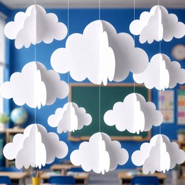 RattanView 15 Pcs Classroom 3D Cloud Decorations, Ceiling Hanging Clouds