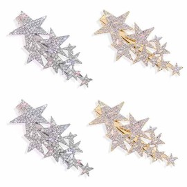 4 Pcs Star Hairpins Five Pointed Star Hairpins Elegant Star Duckbill Clips Bride Wedding Hair Clips for Women Girls, 4 Count (Pack of 1)