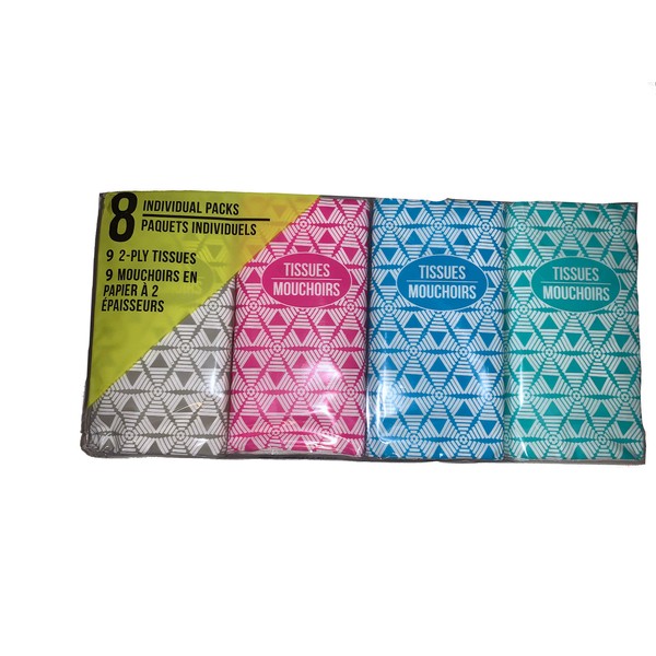 Facial Tissues, 2-ply, 8 individual pocket packs