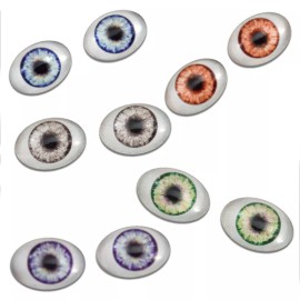 Megan's Beaded Designs Doll Oval Glass Eyes Collection Bundle - Set of 10 Eyes Bulk Wholesale - 18mmx25mm