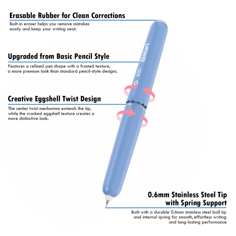 Xipan Erasable Gel Pens 9-Pack, Fine Point 0.6mm Twist Retractable