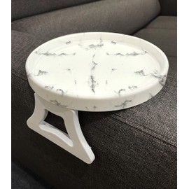 Marble Printed Sofa Arm Clip Table, Armrest Tray Table, Drinks/Remote Control/Snacks Holder (Round)