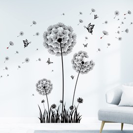 BASHOM BS-105 Dandelion Wall Stickers Flying Flowers Butterflies Decals Removable for Bedroom Living Room Art Home Décor Decorations