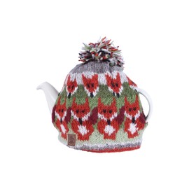 Pachamama Handknitted Medium 4-6 Cup 1.2L Wool Tea Cosy/Teapot Cover - Fox Pattern Insulated Handmade Fair Trade Multicoloured