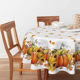 Artoid Mode Maple Leaves Sunflower Pumpkins Autumn Table Cloth, Round 140 cm Fall Decorative Table Cover Protector For Party Home Table Decorations