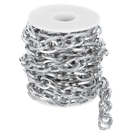 sourcing map 9.8Feet Aluminum Link Chain, Link Cable Chain Flat Oval Plated Chain Bulk Craft Making Chain Roll for DIY, 21x12x2.5mm, Silver