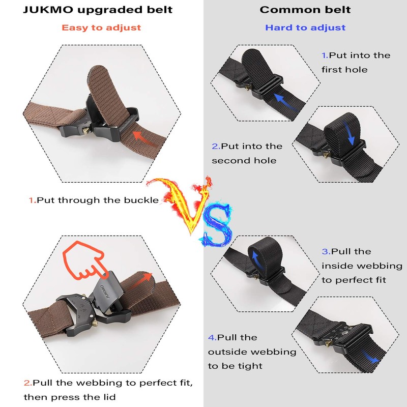 JUKMO Tactical Belt, 2 Pack Military Hiking 3.8 cm Work