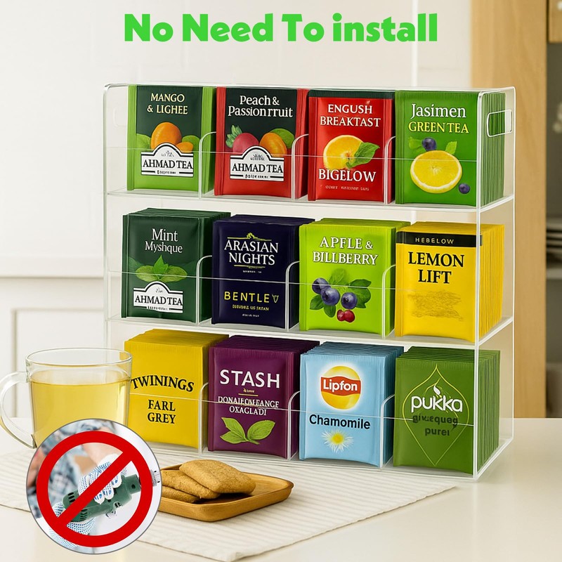 Acrylic Tea Bag Organizer for 216 Tea Packets, No Assembly