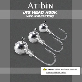 Atibin Lead Saltwater Jig Head Hook Bass Trout Fishing Hook Head Barb Sharp Fishing Jig Hooks Sharp 25pcs 1/4oz