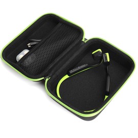 Protective case for Shokz openrun, openrun pro, openrun Mini, openmove, opencomm, Aftershokz Aeropex, OpenMove, Trekz, Trekz Mini, Trekz Air, Bluez 2, 2S; KSCAT (Black with Green Zip)