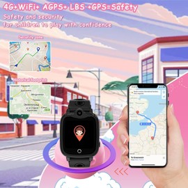 Ruopoem 4G Kids Smart Watch Phone Video Call, Smart Watch for Kids with GPS Tracker SOS IP68 Waterproof Games School Mode Camera Alarm Clock, Kids Watch Birthday Toy Gifts for Girls Boys