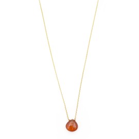 Hessonite Garnet Gemstone Heart shaped Drop Pendant Gold Plated Brass Chain Minimalist Charm Jewelry for Women Crystal Necklace
