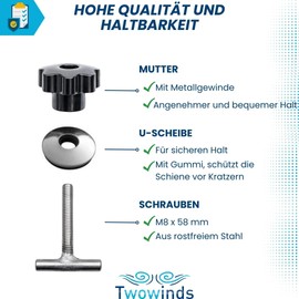 Twowinds Screws for securing load on the rail + guide bracket for multiflex board, furniture, refrigerator, night pot, compatible with VW T5 T6 Multivan Transporter California (8 sets)