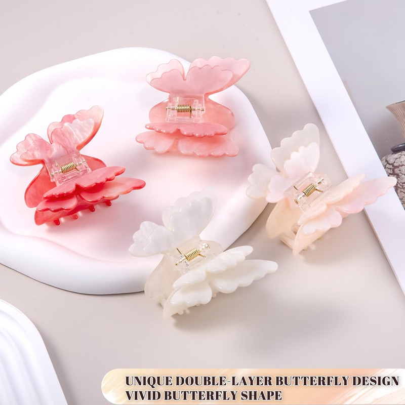 hisial 4Pcs Double Layered Butterfly Hair Claw Clips for Women