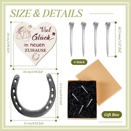 Horseshoe Lucky Charm Gift Set with Horseshoe 4 Nails Heart Sign with Motif Good Luck in the New Home Housewarming Gift