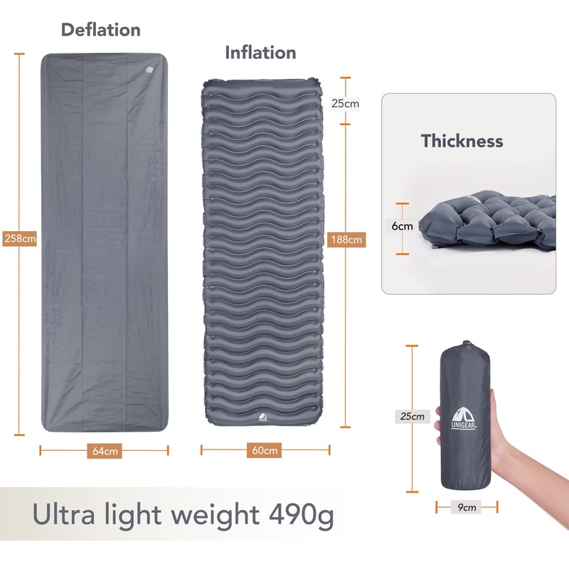 Unigear Ultralight Inflatable Sleeping Pad, Compact Air Camping Mat,Lightweight Camping