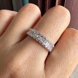 Newshe Jewellery Moissanite Wedding Bands for Women 925 Sterling Silver Eternity Rings Emerald Promise Engagement Size 5-10, stone, moissanite