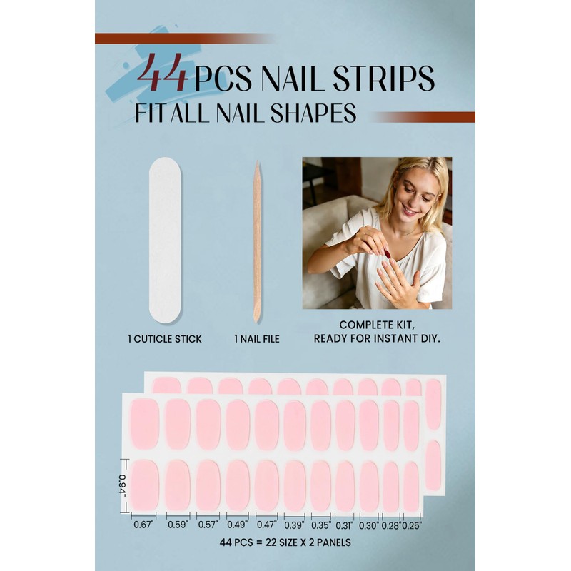 Gel Nail Strips 44Pcs, No UV/LED Lamps Needed, Pre-Cured Nail