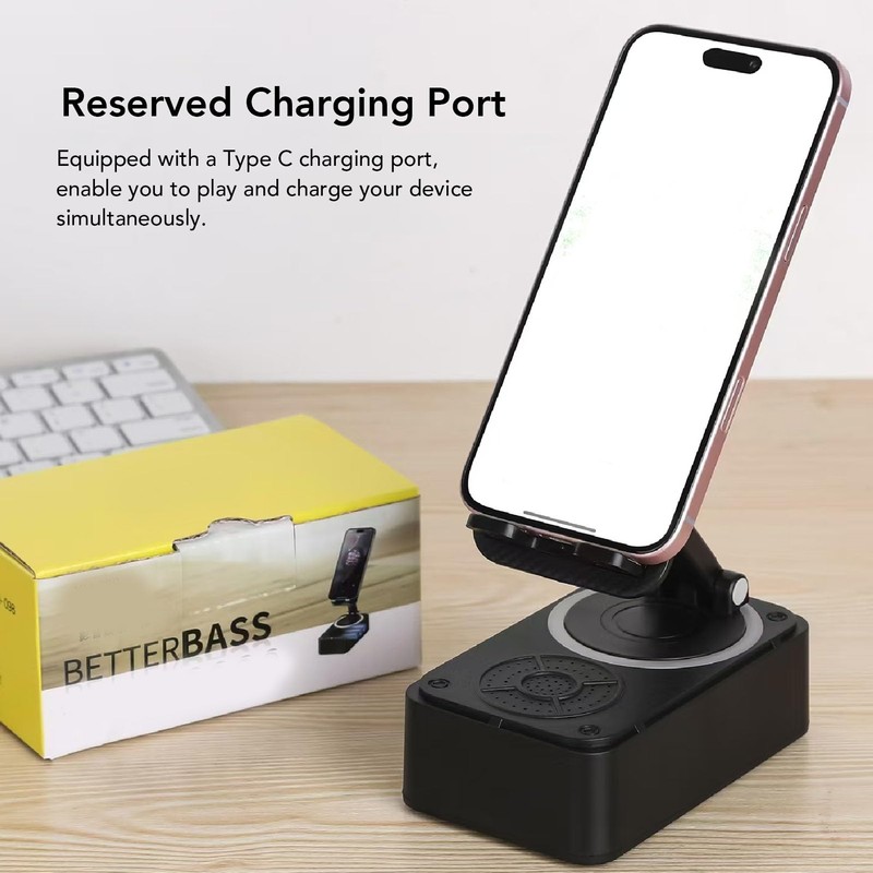360 Degree Rotatable Cell Phone Stand with Speaker, Cordless Charging