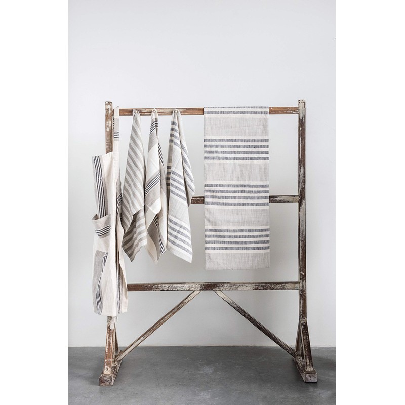 Creative Co-Op Tan & Grey Striped Cotton Tea Towels (Set