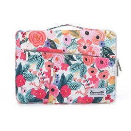 canvaslife 360° Protected Waterproof Laptop Sleeve Suitcase Bag with 3 Pockets, Laptop Bag with handling and Luggage Strap (Garden Rose, 14 inch-14.4 inch)