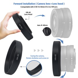 46mm camera lens Hood,HB-N40 lens Hood Compatible for NIKKOR Z DX 16-50mm f/3.5-6.3 VR Lens,or Z50 Zfc Camera+1pcs Lens cleaning cloth