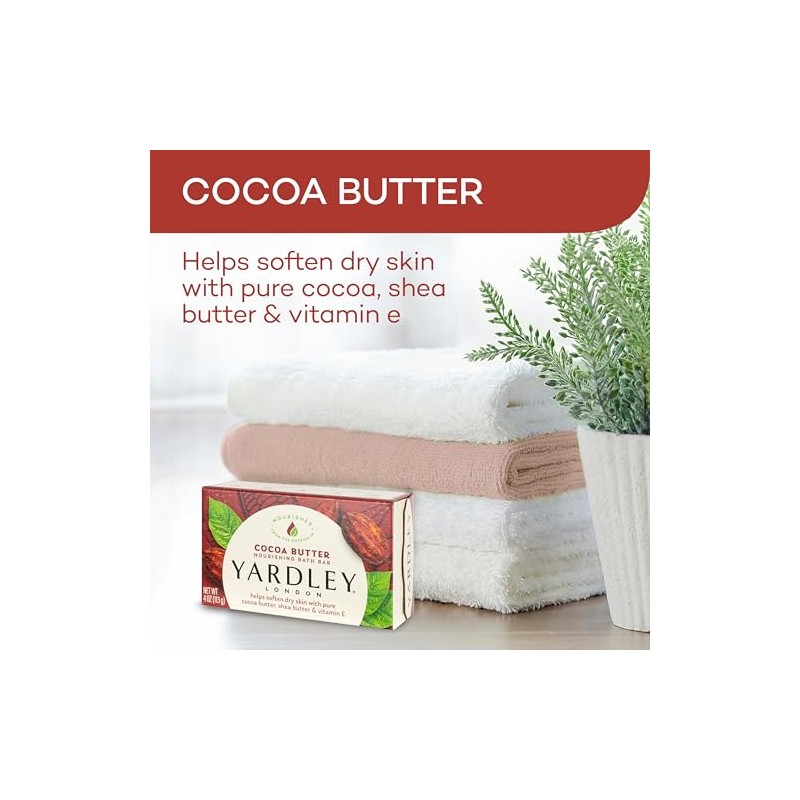 Yardley London Cocoa Butter Bar Soap, Unisex, 4.25 oz