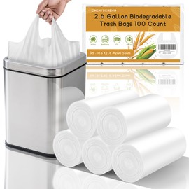 2.6 Gallon Compostable Small White Trash-Bags-Bathroom - Biodegradable Mini Garbage Bags With Handle 100 Count Tiny Waste Basket Liners For Kitchen Office Car Unscented Chenyucheng Strong