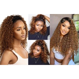 Brown Deep Wave Human Hair Bundles 1B/30 Deep Wave Ombre Bundles Human Hair 10 12 14 Inch Ultra Soft No Tangle Unprocessed Brazilian Remy Hair Extensions Double Weft