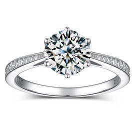 Longlove Moissanite Rings for Women, Sterling Silver Lab Created Diamond Engagement Promise Wedding Ring Bands for Her (2 carat, 6)