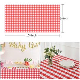 5 Pack Plastic Checkered Disposable Tablecloth 54"x108" Red Check Waterproof Plastic Table Cloth for Rectangle Tables, Waterproof Table Covers,Tablecloths for Dining Party Wedding Graduation