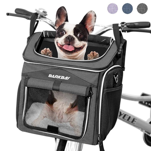 Dog Bike Basket Carrier, Expandable Foldable Soft-Sided Dog Carrier, 2 Open Doors, 5 Reflective Tapes, Pet Travel Bag,Dog Backpack Carrier Safe and Easy for Small Medium Cats and Dogs(Black)
