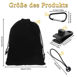 5 Portable Weight Bags for Outdoor Gazebo Curtains, 5 Carabiners, 5 Clips and 5 Bungee Cords, Suitable for Attaching Outdoor Curtains, Tents, Tablecloths etc. to Prevent Wind