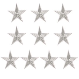 Paquete de 10 parches de estrella de cinco ángulos para planchar con estrellas, parches bordados de 2.8 pulgadas, para ropa, chaquetas, mochilas, decoraciones de reparación (plata)