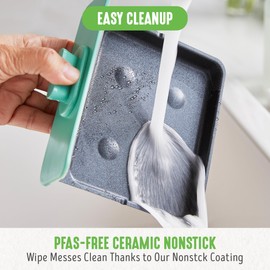 GreenLife 3-in-1 Breakfast Maker Station, Healthy Ceramic Nonstick Dual Griddles for Eggs Meat Sausage Bacon Pancakes and Breakfast Sandwiches, 2 Slice Toast Drawer, Easy-to-use Timer, Turquoise