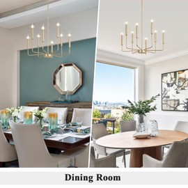 Qamra Modern Farmhouse Gold Chandelier for Dining Room, 8-Light Rustic Candle Chandelier Light Fixture, Industrial Hanging Chandeliers Lighting for Living Room, Kitchen, Staircase, Entryway, Foyer