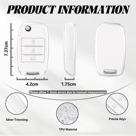 TOOMUME Car Key Cover TPU, Car Key Case Fit for Kia Sportage Rio Ceed Stonic Picanto Sorento Venga Soul Carens Cerato K2 K3 K4 K5, Protective Key Fob Cover Key Fob Case - Flip Key