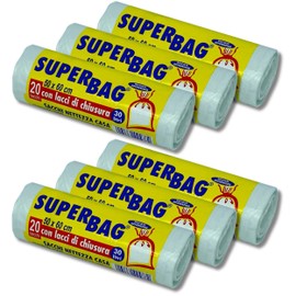 FRIO – 6 Rollen à 20 transparente Müllbeutel, 30 Liter, 50 x 60 cm – mit Zugband, aus recyceltem PE – für Mülleimer & Mülltrennung