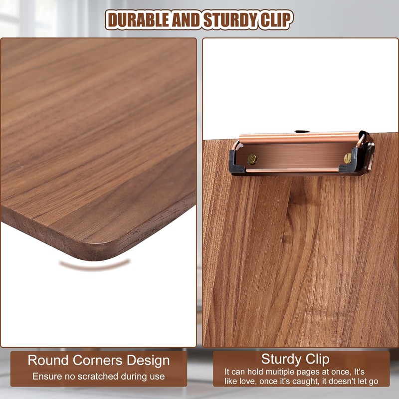 Walnut Wood Clipboard, Menu Clip Board with Metal Clip and