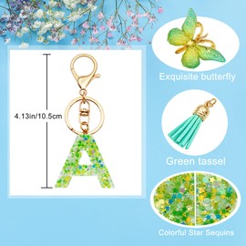 TTYY Initial Letter Keychain for Women Gift for Young Teenage Girl Gifts for Christmas to Mom Daughter green tassel (green star LetterA)